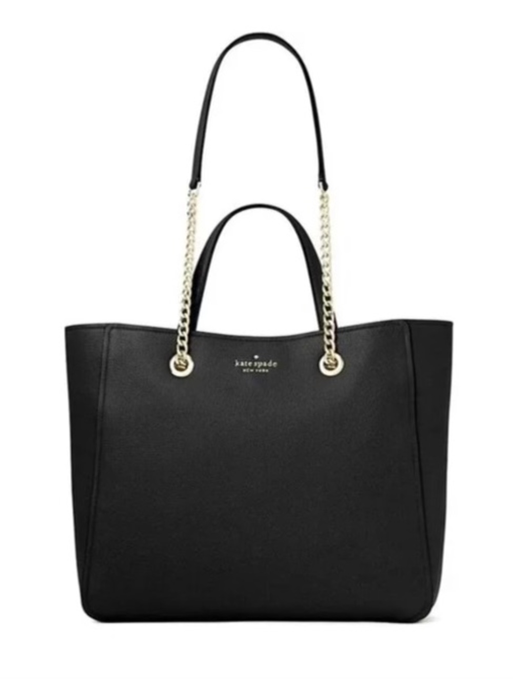 Kate Spade Large Black Leather Triple Compartment Tote GOLD Chain Straps